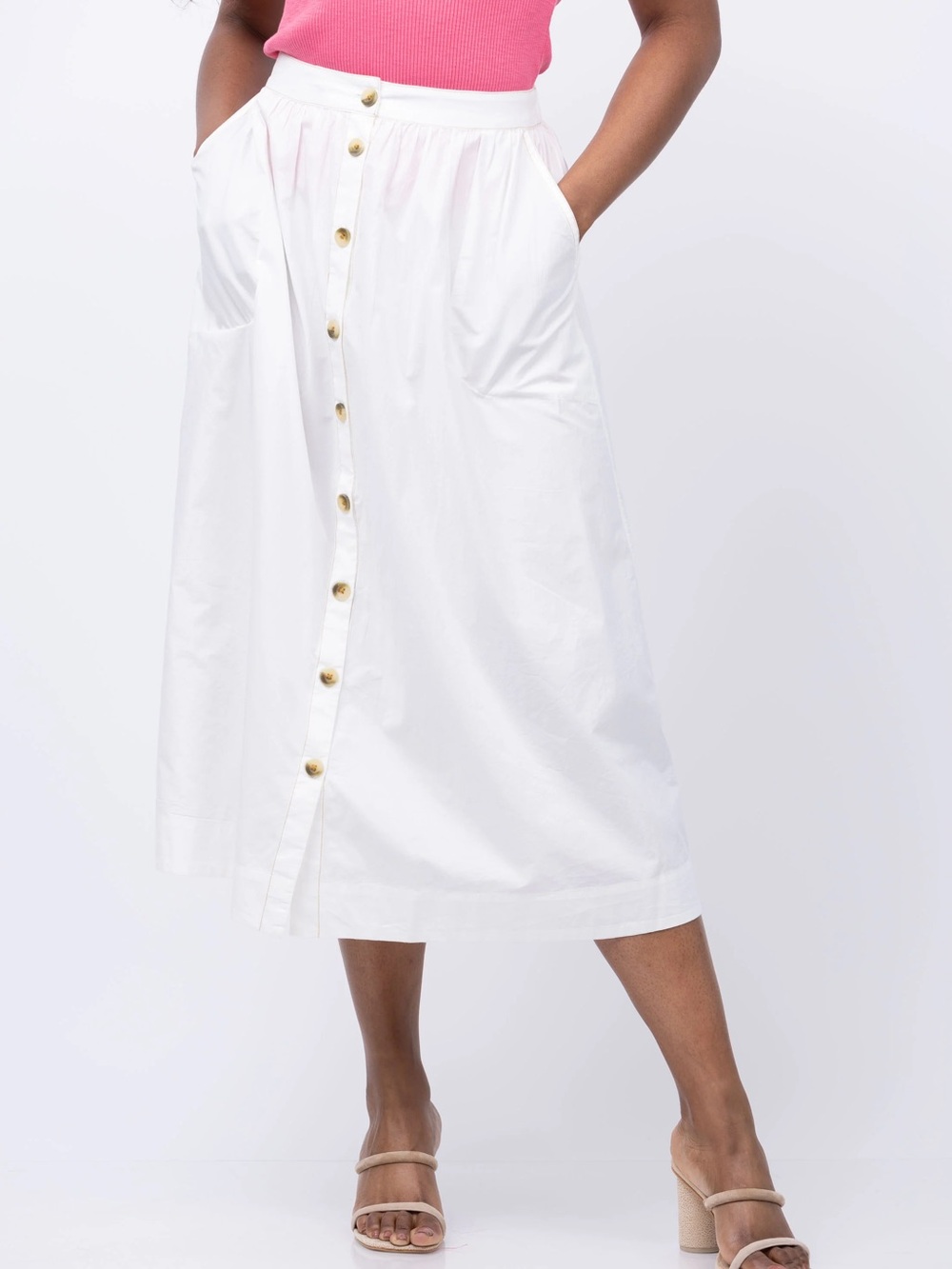 Lilla P Button Front Long Skirt in White size S